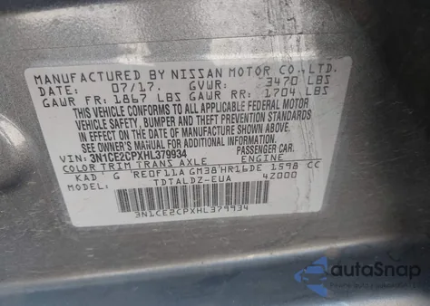 2017 Nissan Versa Note Sv z USA, uszkodzony, nr VIN 3N1CE2CPXHL379934